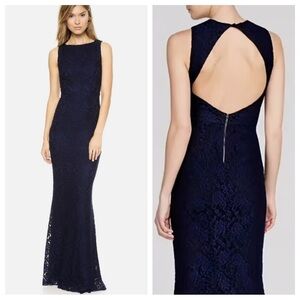 Alice & Olivia Navy Blue sachi open back Lace Evening Gown